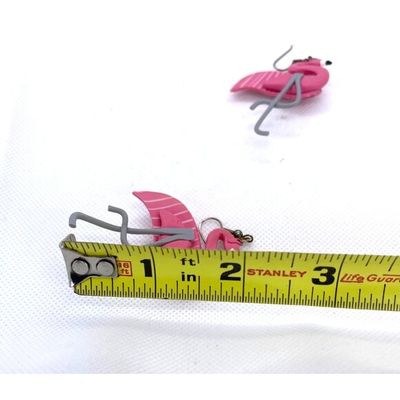 Pink Flamingo Brooch Pin Pierced Dangle Earring Set Handcrafted Lightweight VTG - Picture 11 of 12